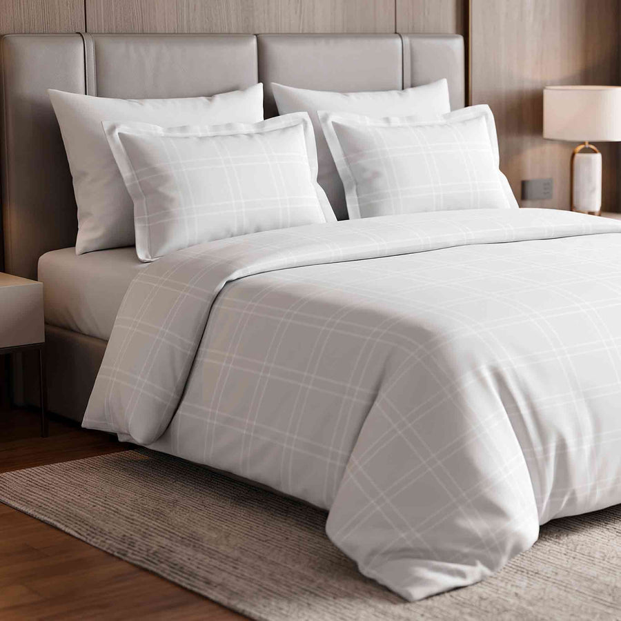 Windowpane Check King Fitted 100% Cotton Bedsheet Set