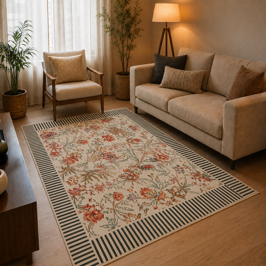 Botanical Print Anti-skid Washable Carpet 4x6 ft