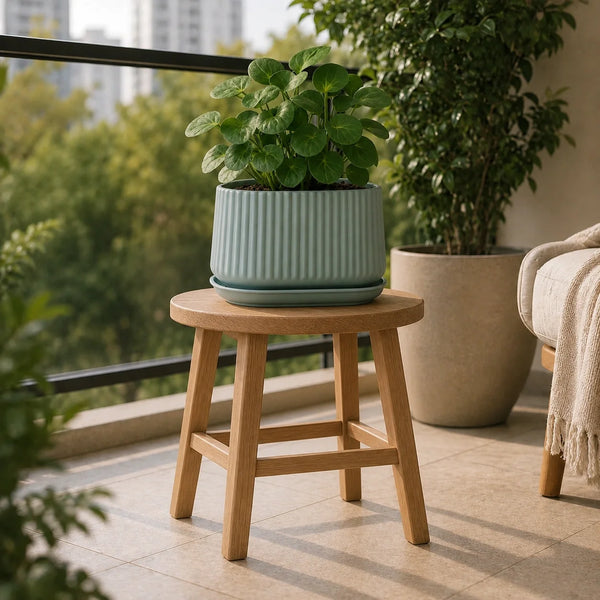 Elaris Ribbed Rectangular Planter with Drainage Tray - Grey