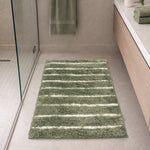 Sage Green & White Striped Anti Slip Bath Mat, 50 x 80 cm