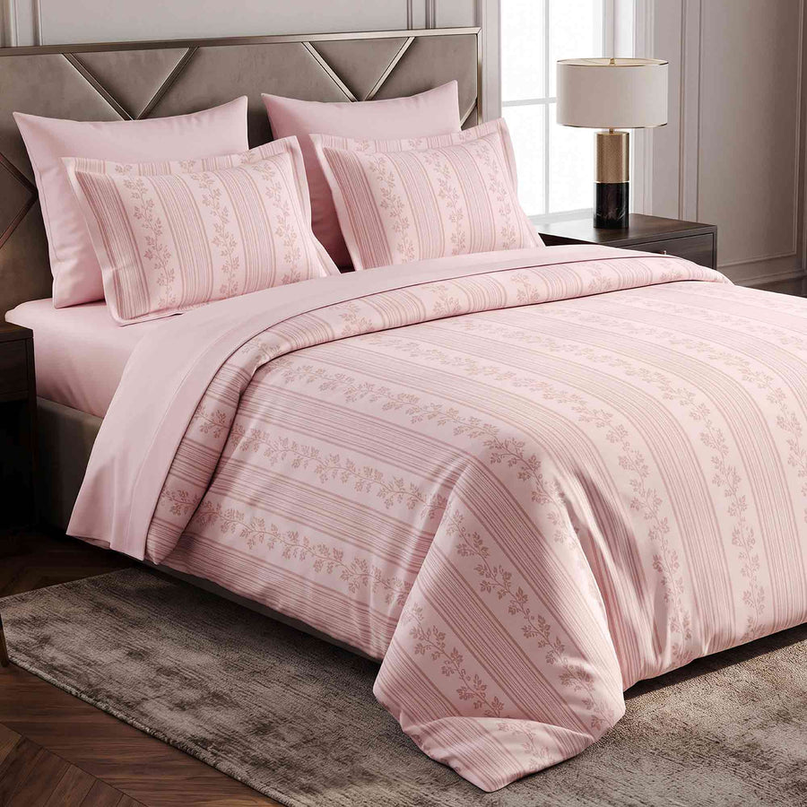 Floral Ribbon Stripe King Flat 100% Cotton Bedsheet Set