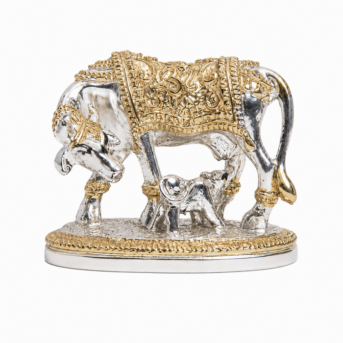 Elaris Kamdhenu Cow Idol – Small, Gold & Silver Plated