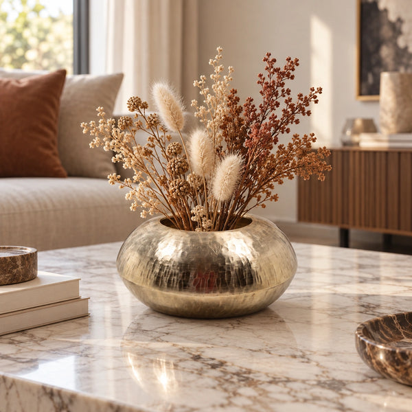 Elaris Round Hammered Gold Vase – Aluminium