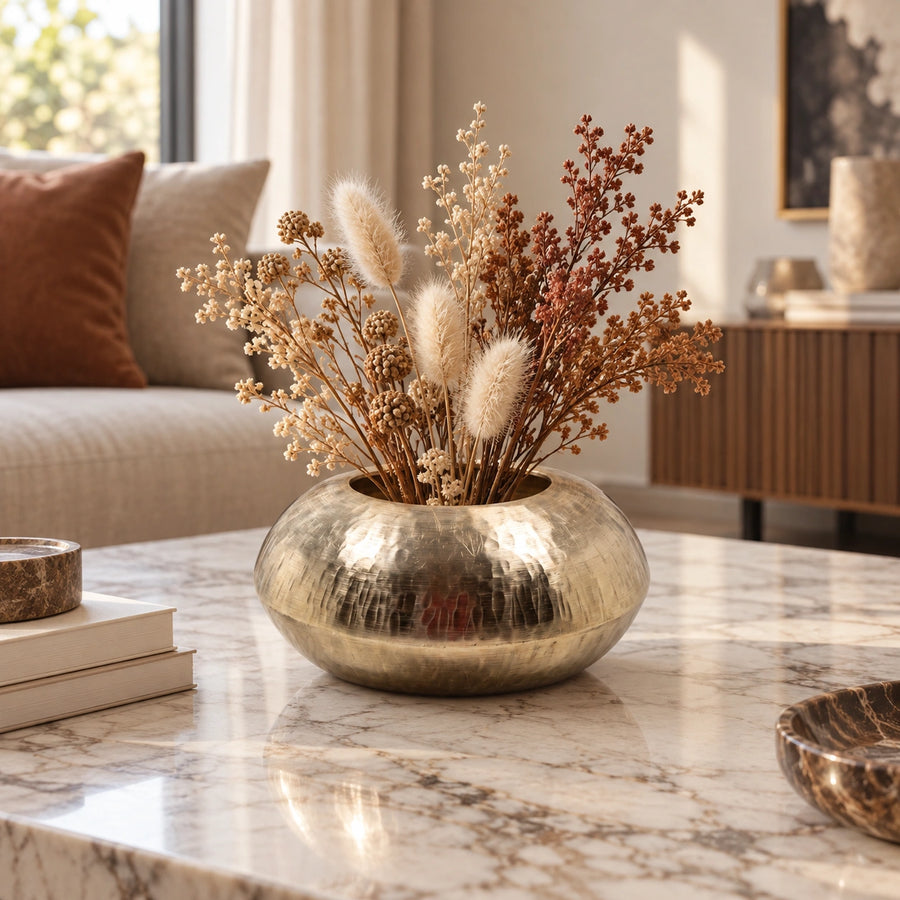Elaris Round Hammered Gold Vase – Aluminium