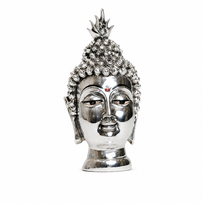 Elaris Buddha Face Idol – Silver Plated Home Showpiece