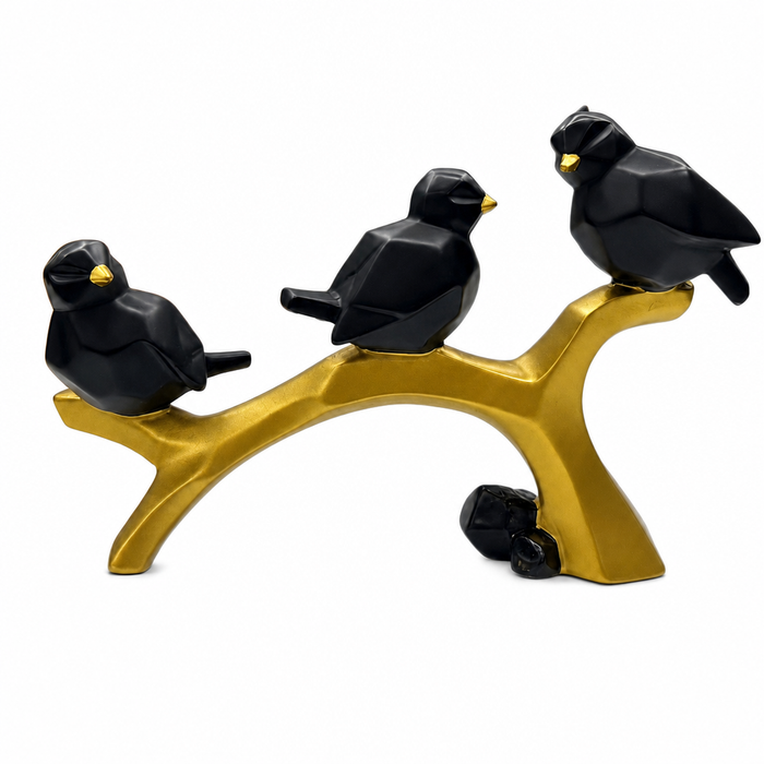 Elaris Birds Trio Showpiece - Black & Gold Branch Sculpture