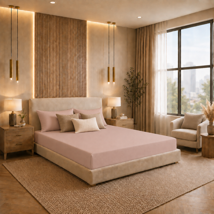 Elaris Solid Caramel King Fitted 100% Cotton Bedsheet Set