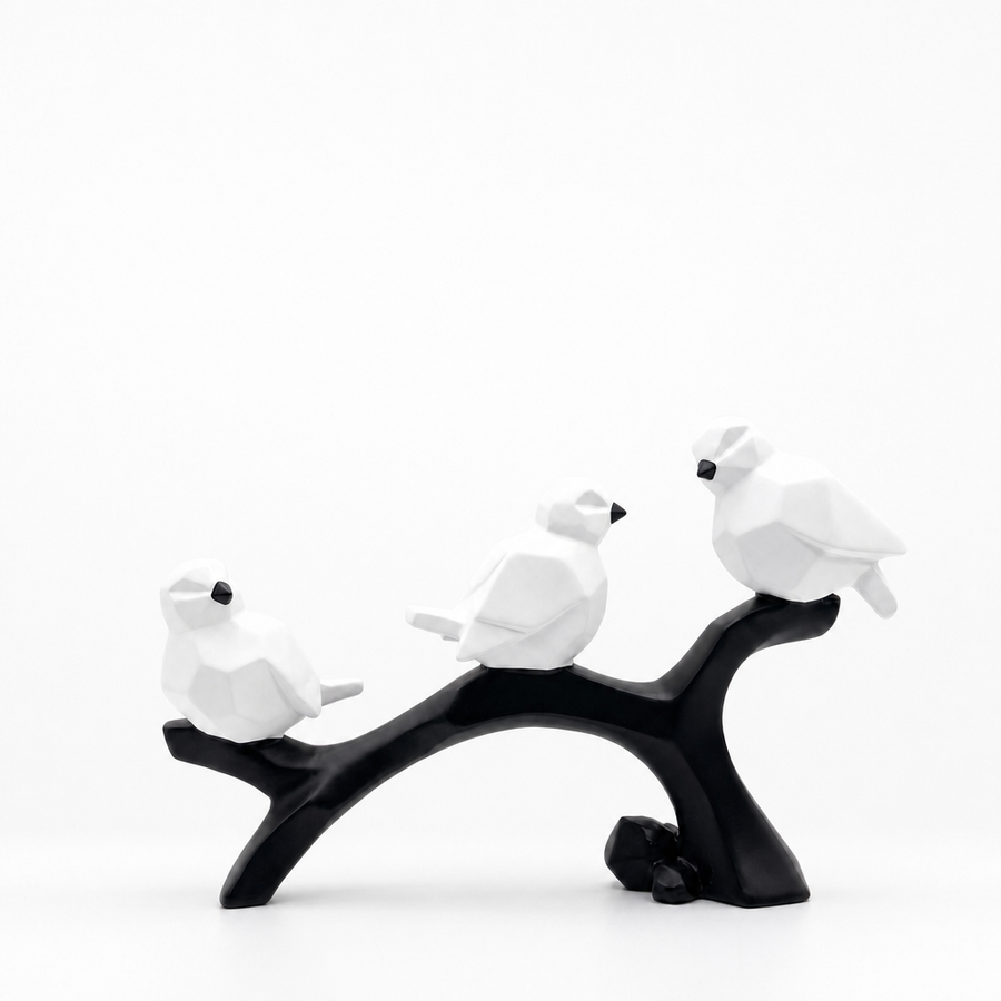 Elaris Birds Trio Showpiece - Black & White Branch Sculpture