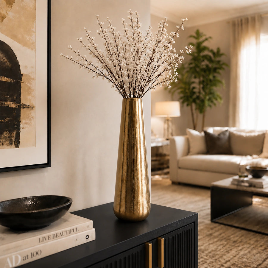 Elaris Tall Hammered Gold Vase