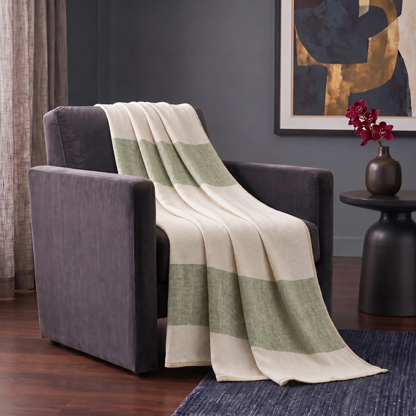 Elaris Sage & White Stripe Throw