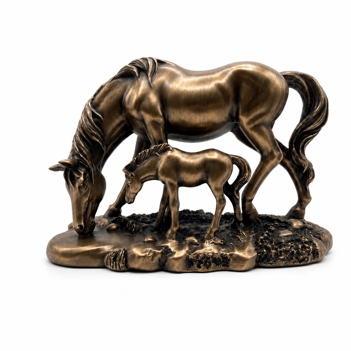 Elaris Graceful Mare & Foal Horse Sculpture Showpiece for Home & Office Décor | Nature-Inspired Decorative Figurine for Living Room, Study, Shelf & Console Table Styling