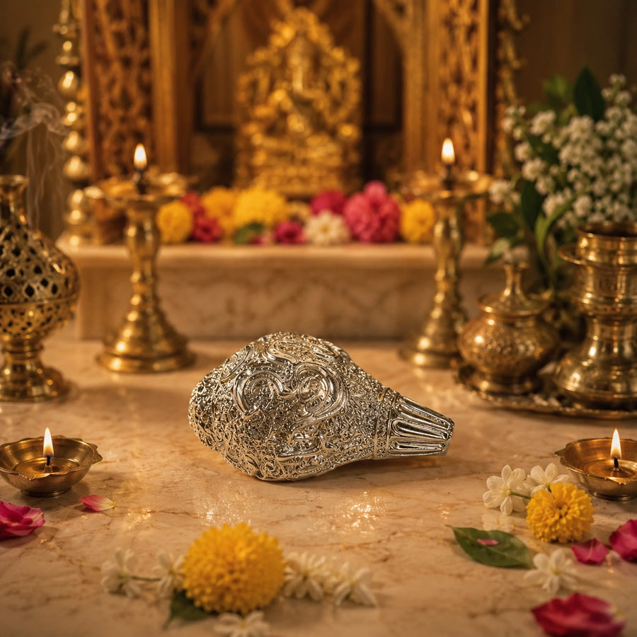 Elaris Shankh – Small Size, Silver Plated Showpiece