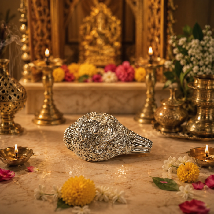 Elaris Shankh – Small Size, Silver Plated Showpiece