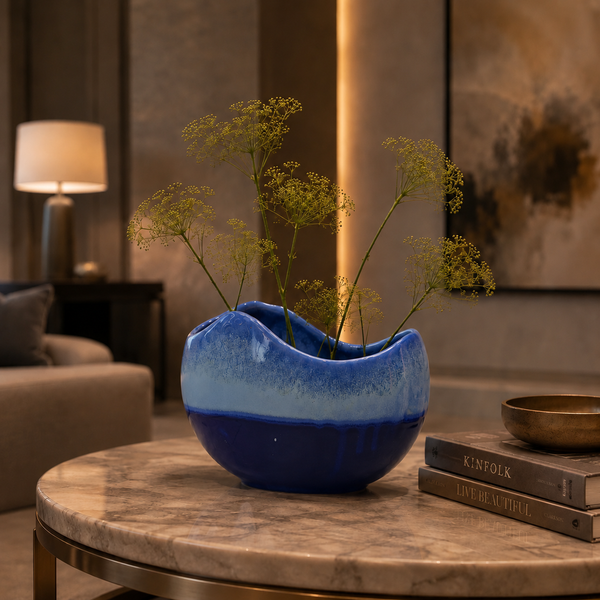 Elaris Cobalt Crescent Handcrafted Ceramic Vase - Big
