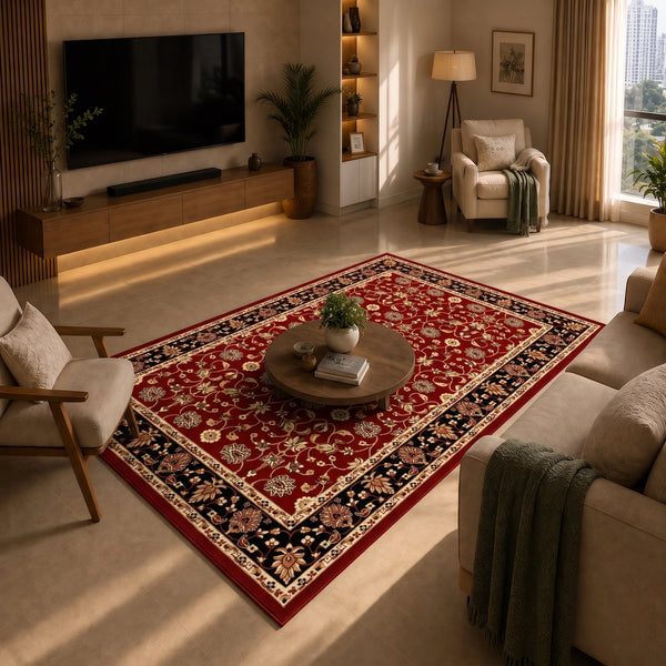 Elaris Heritage Maroon Navy Border Carpet