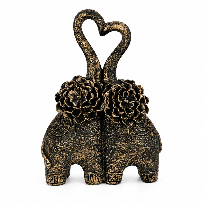 Elaris Elephant Pair Showpiece - Floral Bronze Detailing