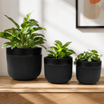 Elaris Ribbed Ceramic Planter Set - Contemporary Black