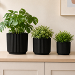 Elaris Ribbed Ceramic Planter Set - Striking Textured Black