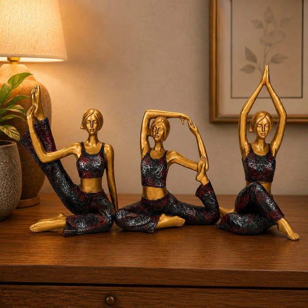 Elaris Yoga Lady Sculpture Set - Black & Gold, Set of 3