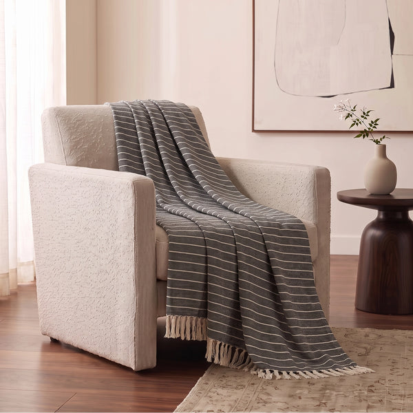 Elaris Grey Pinstripe Grid Throw