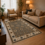Charcoal Teal Heritage Anti-skid Washable Carpet & 2 Runner Set