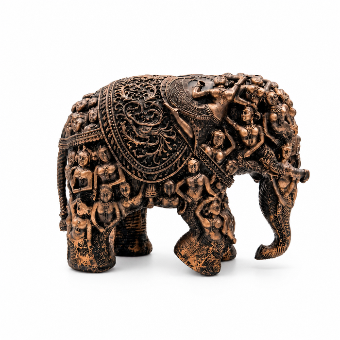 Elaris Tribal Art Elephant Showpiece - Heritage Bronze Finish