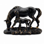 Elaris Mare & Foal Showpiece - Sleek Black Modern Finish