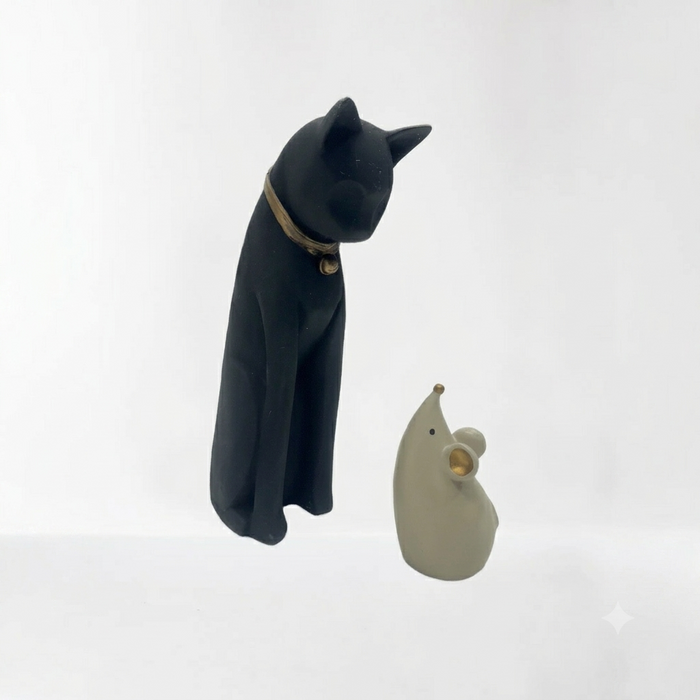 Elaris Cat & Mouse Figurine Set - Black & White Duo