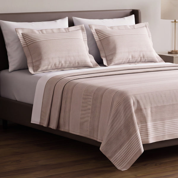 Brushstroke Stripe-Beige King Flat 100% Cotton Bedsheet Set