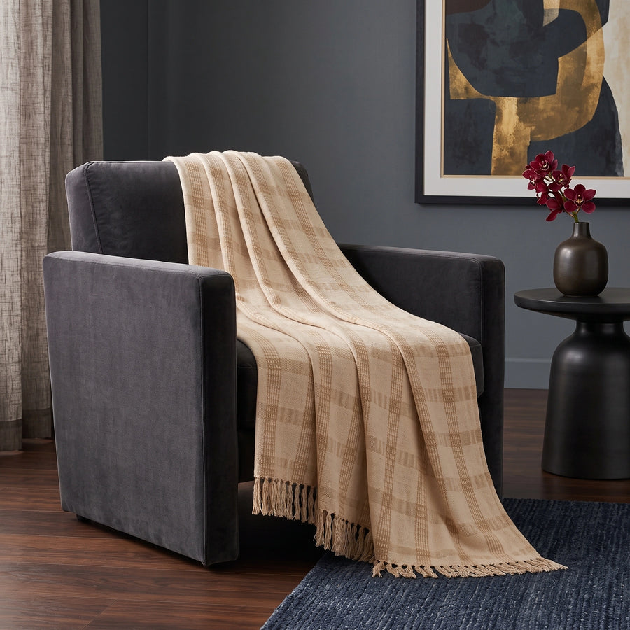 Elaris Ivory Beige Check Throw