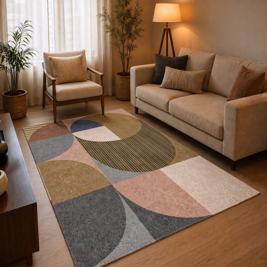 Modern Earth Mosaic Print Anti-skid Washable Carpet 3x5 ft