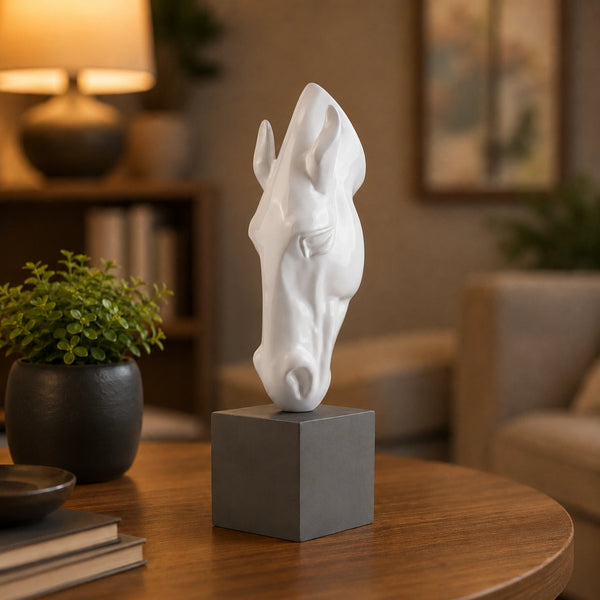 Elaris Horse Head Sculpture - White & Black Two-Tone Finish