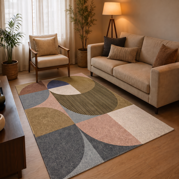 Modern Earth Mosaic Print Anti-skid Washable Carpet 4x6 ft