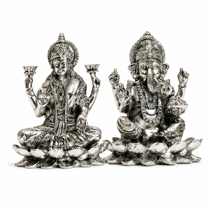 Elaris Lakshmi Ganesha Idol on Lotus – Silver Plated