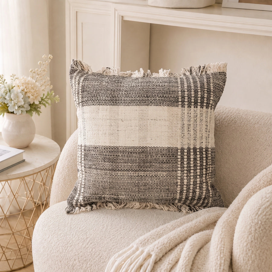 Elaris Grey Texture Cushion Cover With Frills