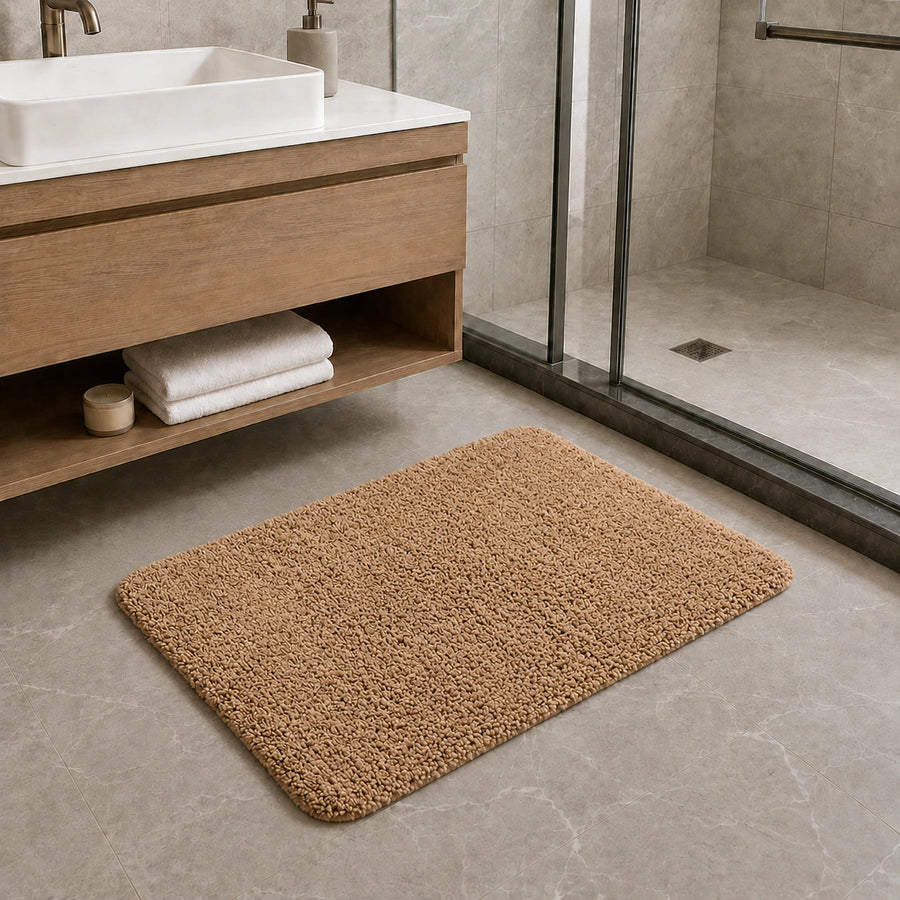 Solid Beige Anti Slip Bath Mat, 50 x 80 cm