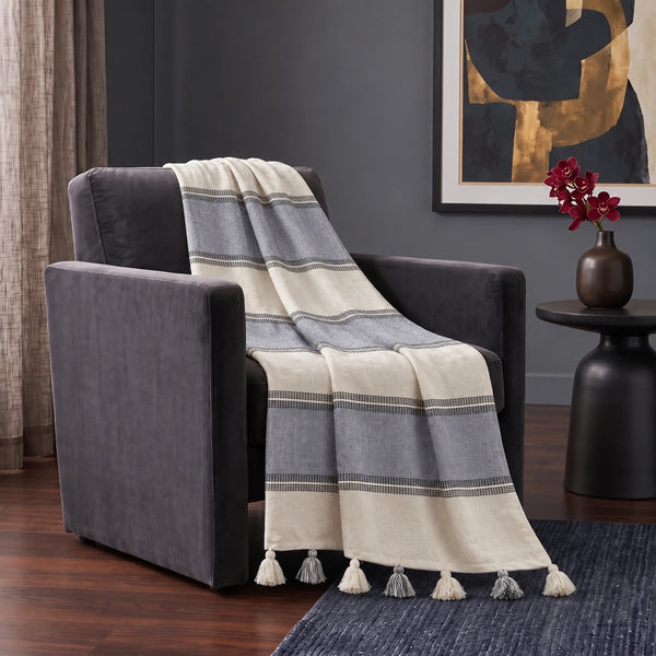 Elaris Grey Broad Stripe Weave Throw