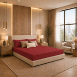 Elaris Solid Maroon King Fitted 100% Cotton Bedsheet Set