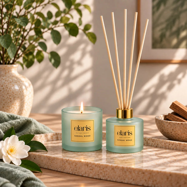 Elaris Sandalwood Candle & Reed Diffuser Gift Set