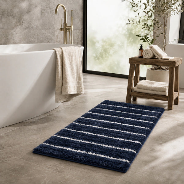 Navy Blue & White Striped Anti Slip Bath Mat, 50 x 80 cm