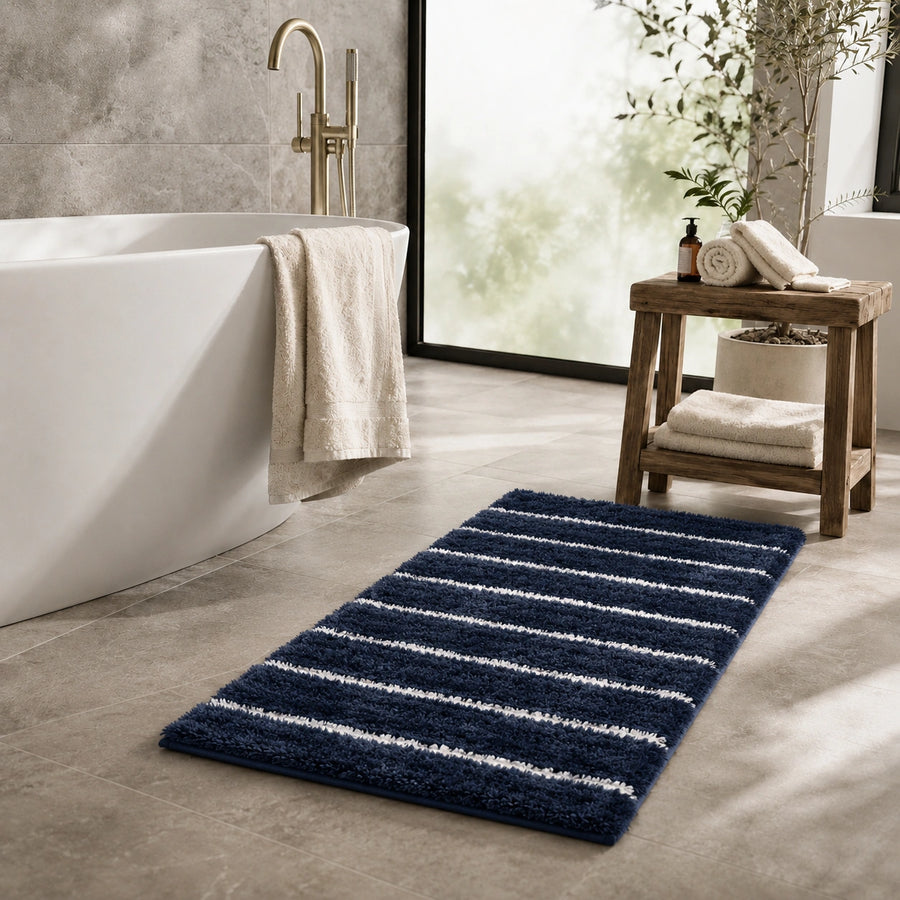Navy Blue & White Striped Anti Slip Bath Mat, 50 x 80 cm