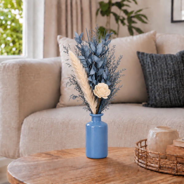 Elaris Blue Tide Dried Blooms With Vase