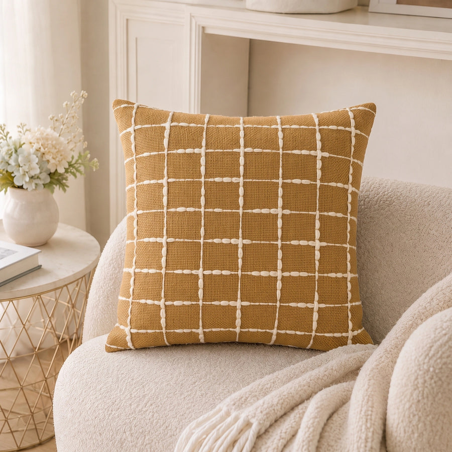 Elaris Terracotta Grid Cushion Cover