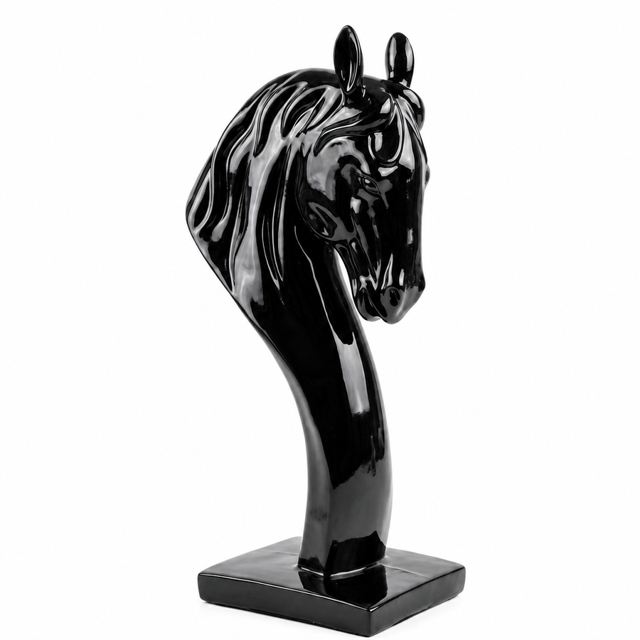 Elaris Horse Head Sculpture - Glossy Black Showpiece