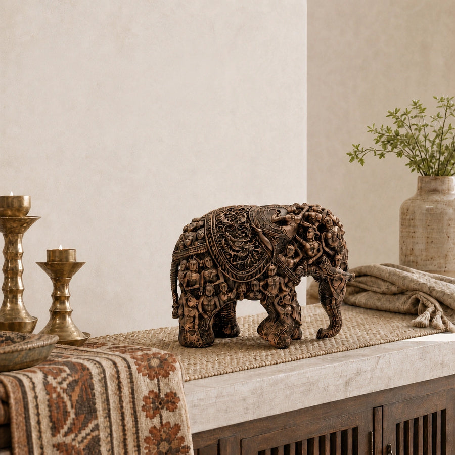 Elaris Tribal Art Elephant Showpiece - Heritage Bronze Finish