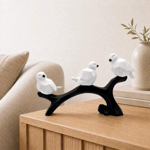 Elaris Birds Trio Showpiece - Black & White Branch Sculpture