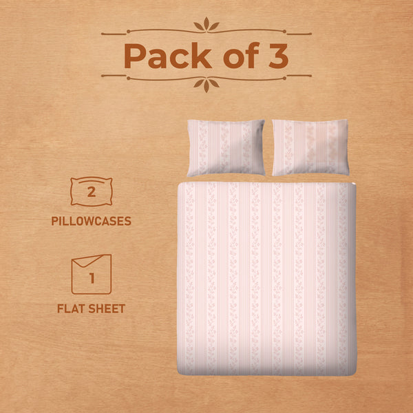 Floral Ribbon Stripe King Flat 100% Cotton Bedsheet Set