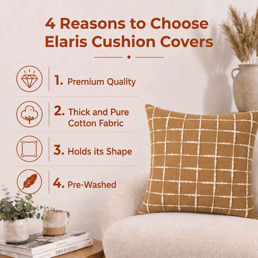 Elaris Terracotta Grid Cushion Cover