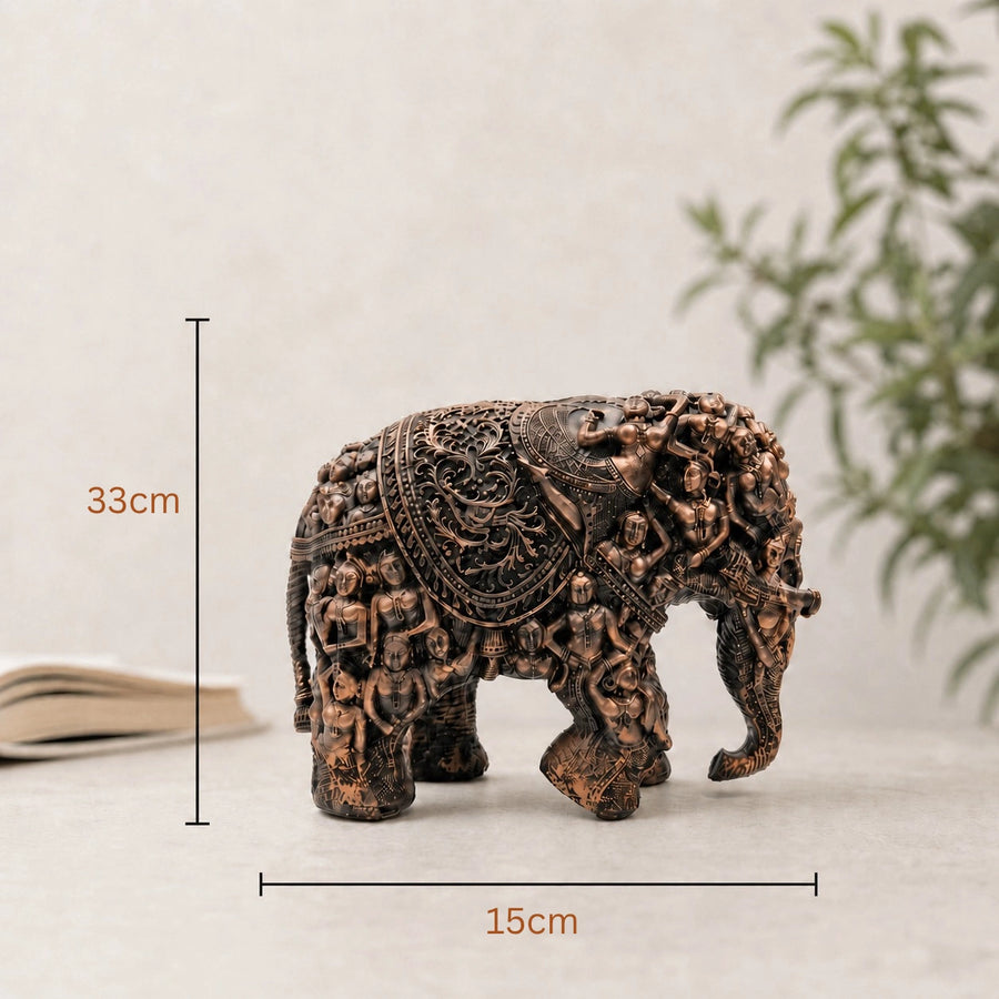 Elaris Tribal Art Elephant Showpiece - Heritage Bronze Finish