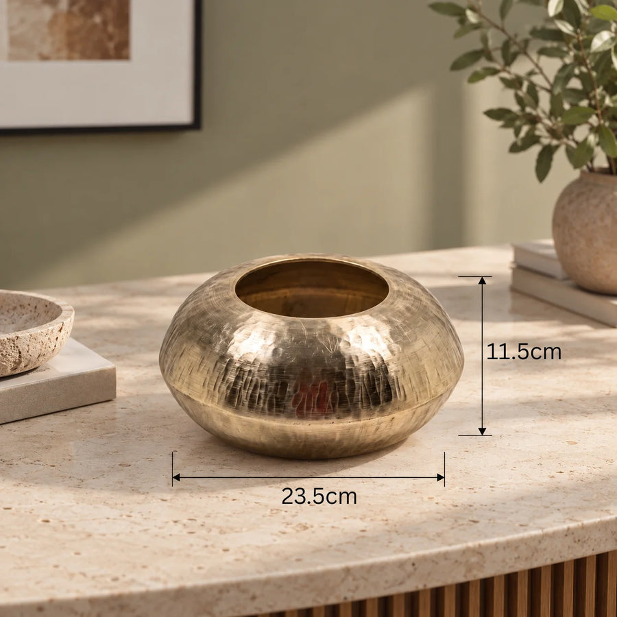 Elaris Round Hammered Gold Vase – Aluminium